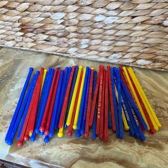 Blue Red & Yellow Vtg Stir Stick Lot - Picture 3 of 4
